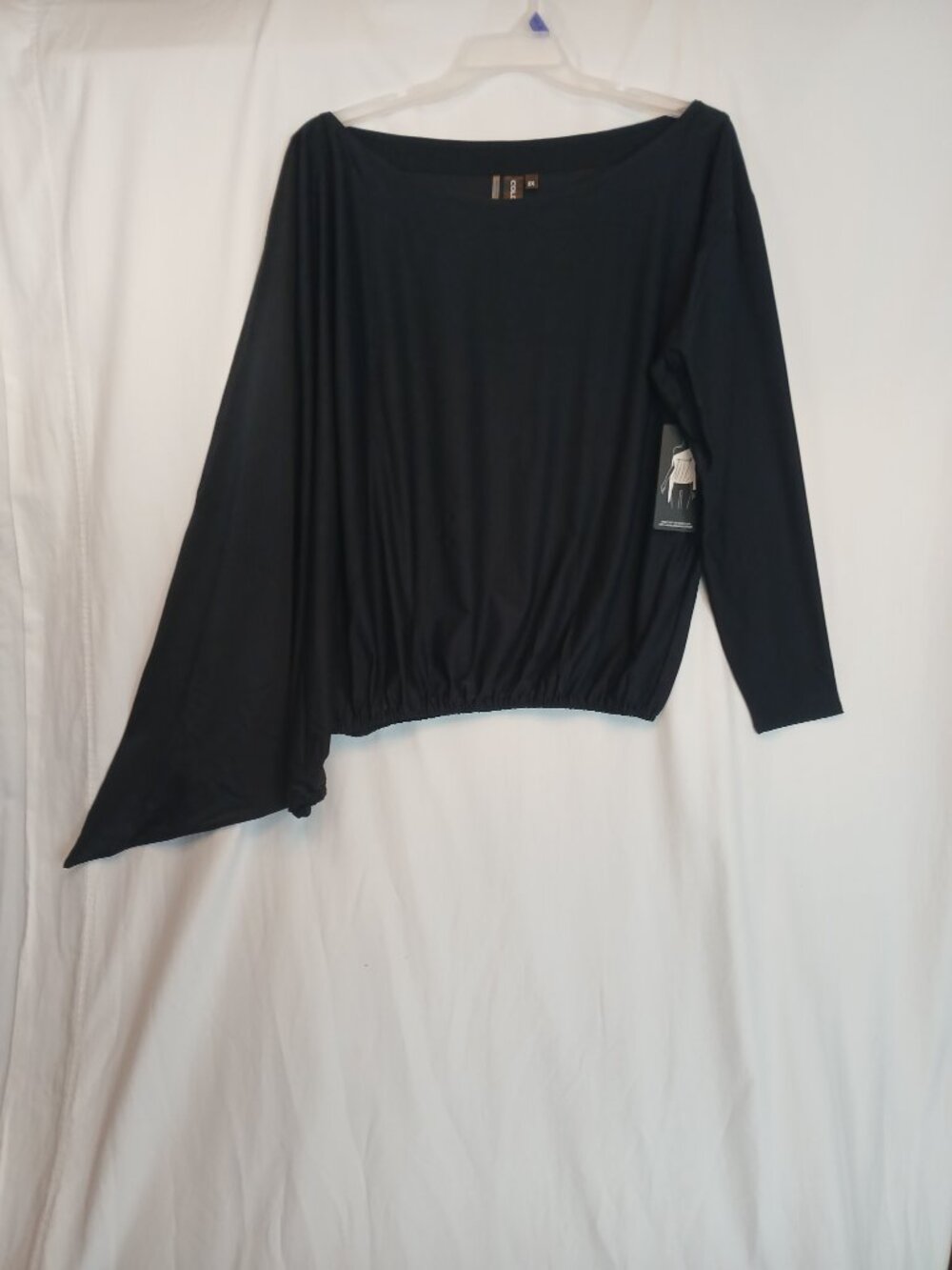 Black Asymmetric Drape One Sleeve Convertible Top To Wear Multiple Ways 2X New!